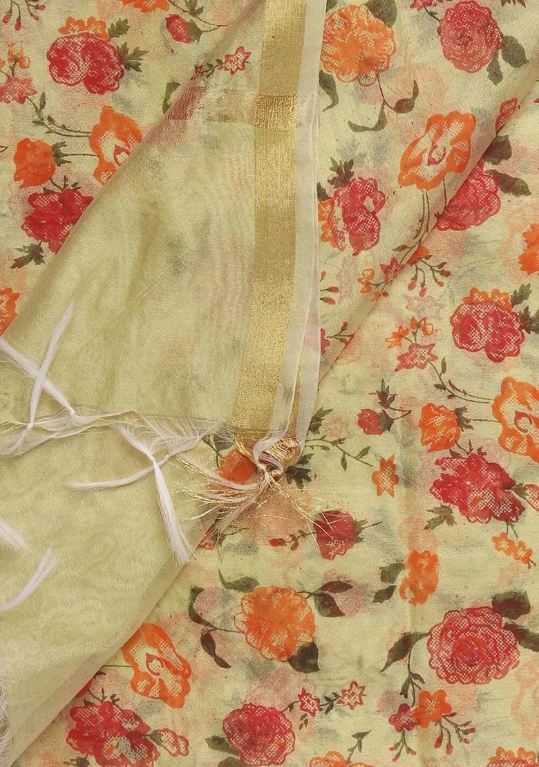 Women Green And Red Printed Dupatta