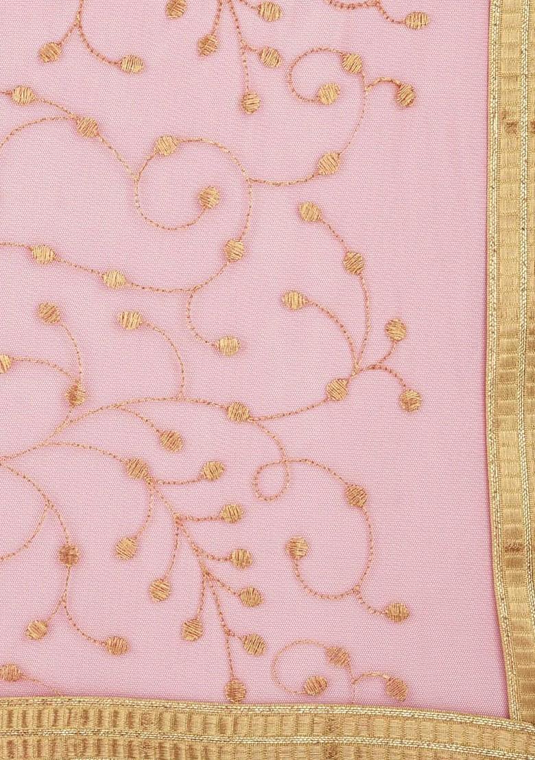 Women Maroon And Gold Toned Embroidered Net Dupatta