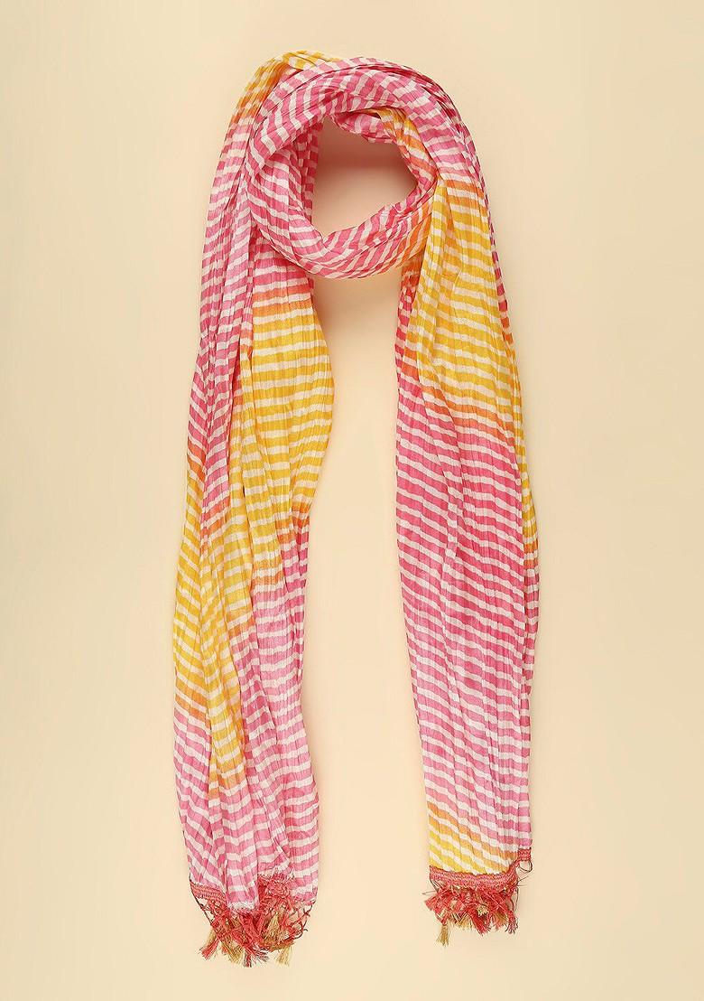 Pink And Yellow Printed Leheriya Dupatta