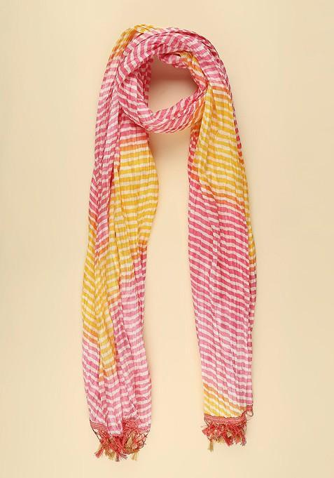 Pink And Yellow Printed Leheriya Dupatta
