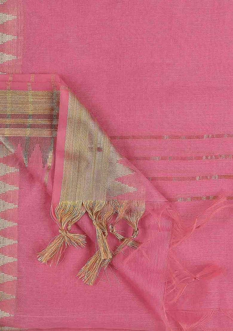 Pink And Gold Toned Tasselled Border Dupatta - Indya
