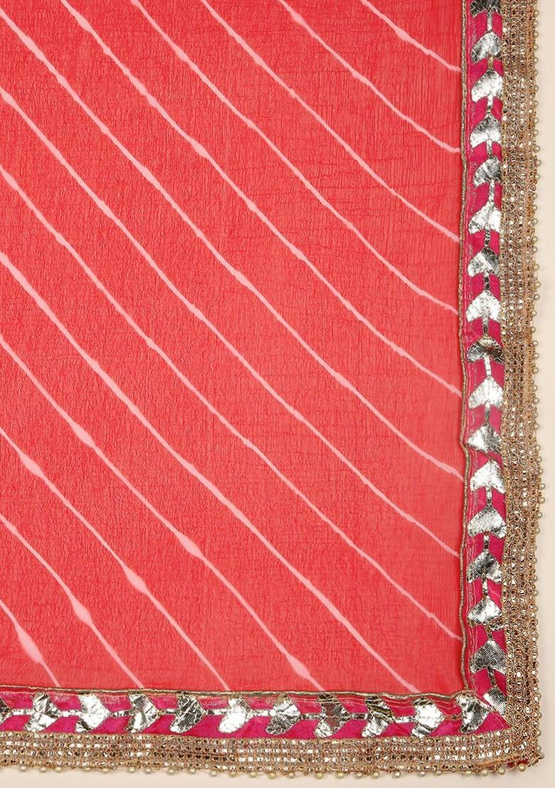 Men Red And Off White Striped Leheriya Dupatta With Gotta Patti