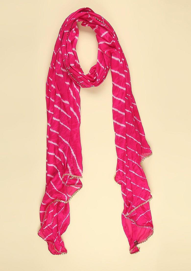 Men Pink And Off White Dyed Leheriya Dupatta