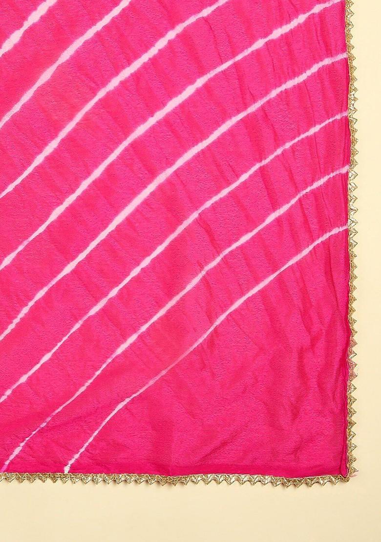 Men Pink And Off White Dyed Leheriya Dupatta
