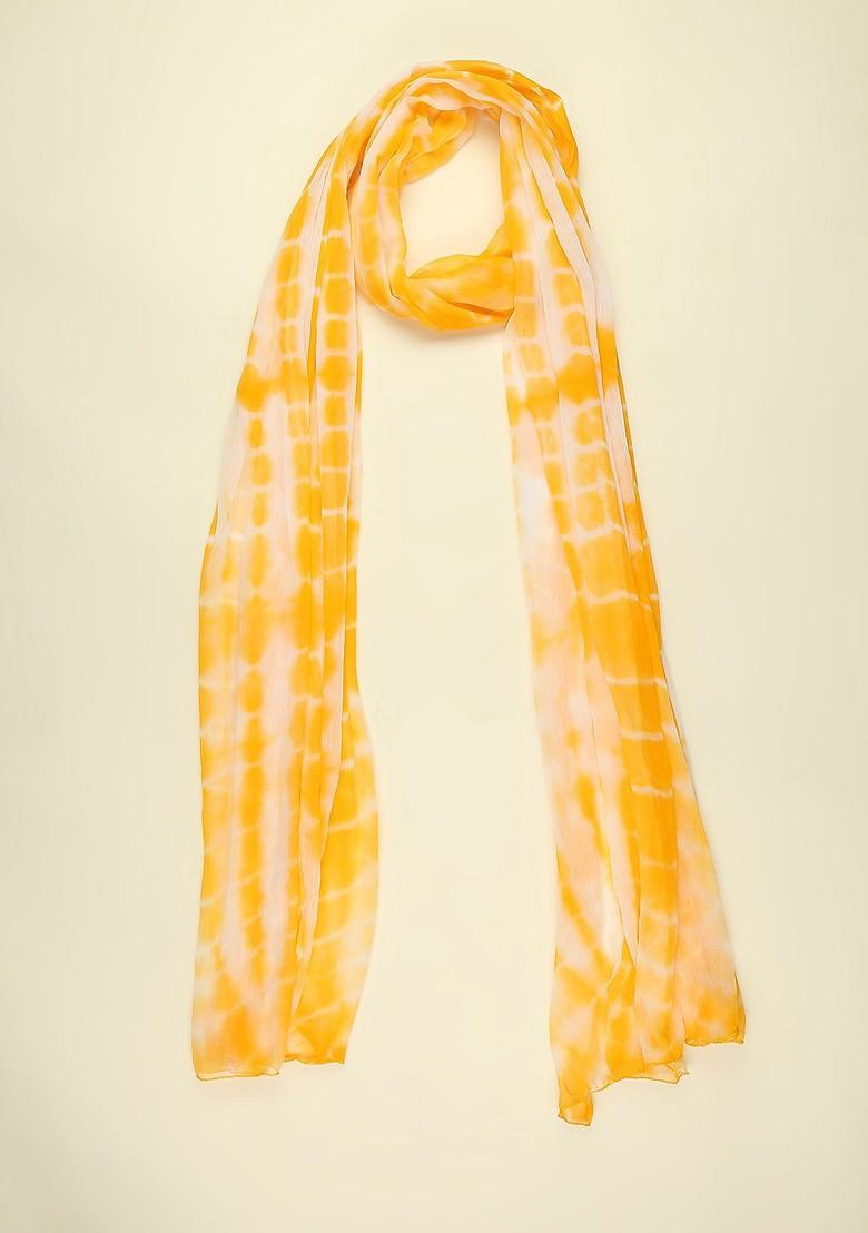 Men Yellow And Off White Dyed Shibori Dupatta