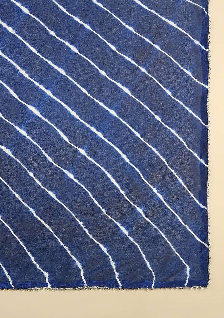 Men Blue And Off White Striped Leheriya Dupatta - Indya