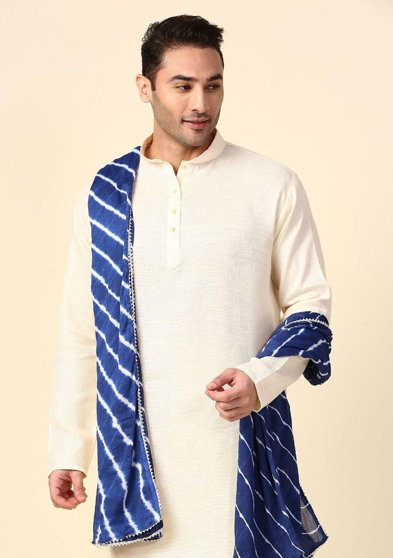 Men Blue And Off White Striped Leheriya Dupatta