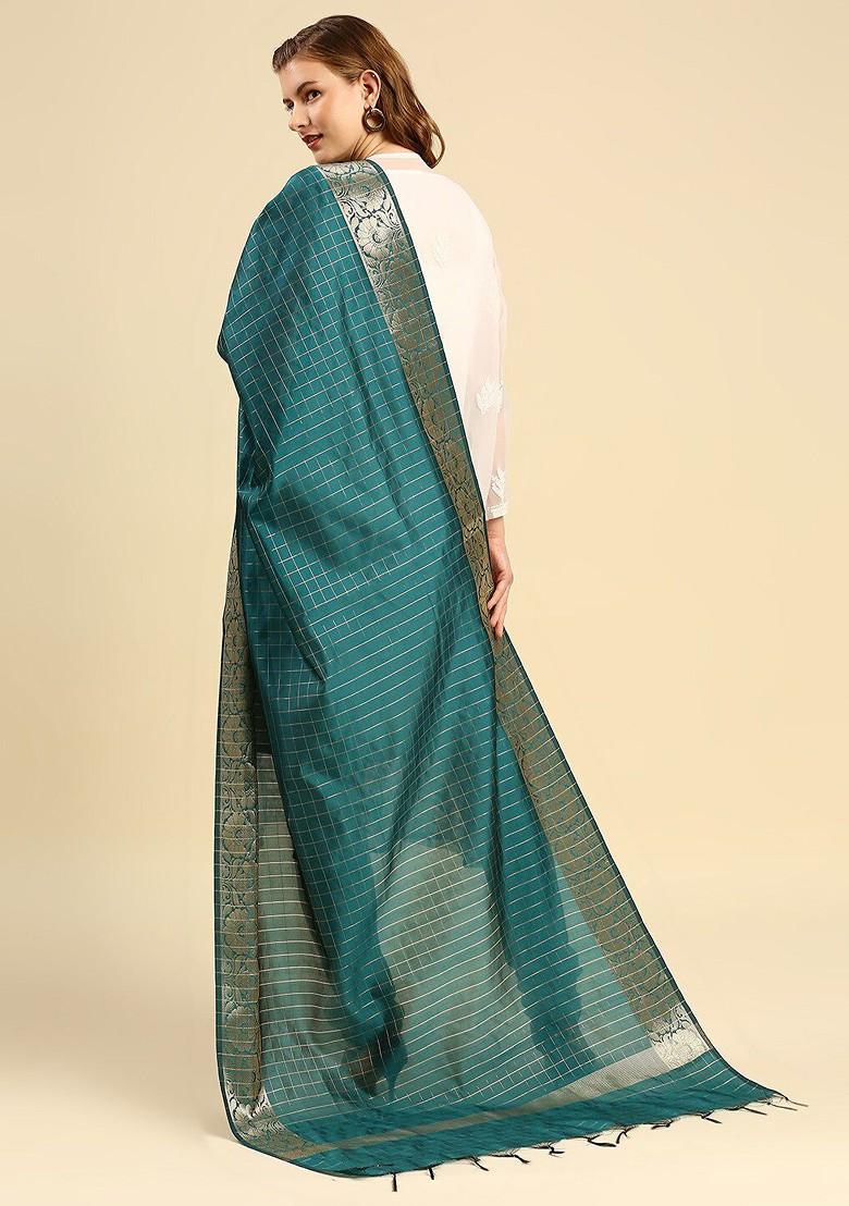 Green And Gold Toned Woven Design Dupatta