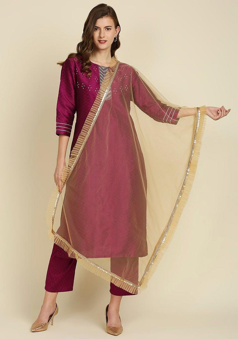 Ruffle Embellished Border Net Dupatta