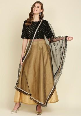 Ruffle Embellished Border Net Dupatta