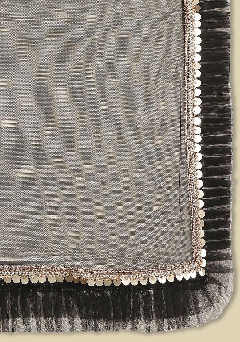 Ruffle Embellished Border Net Dupatta