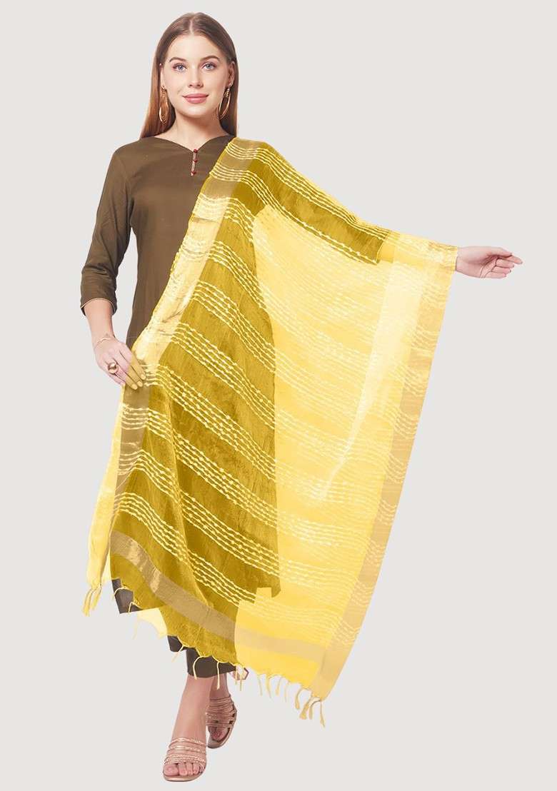 Yellow Woven Design Organza Dupatta - Indya