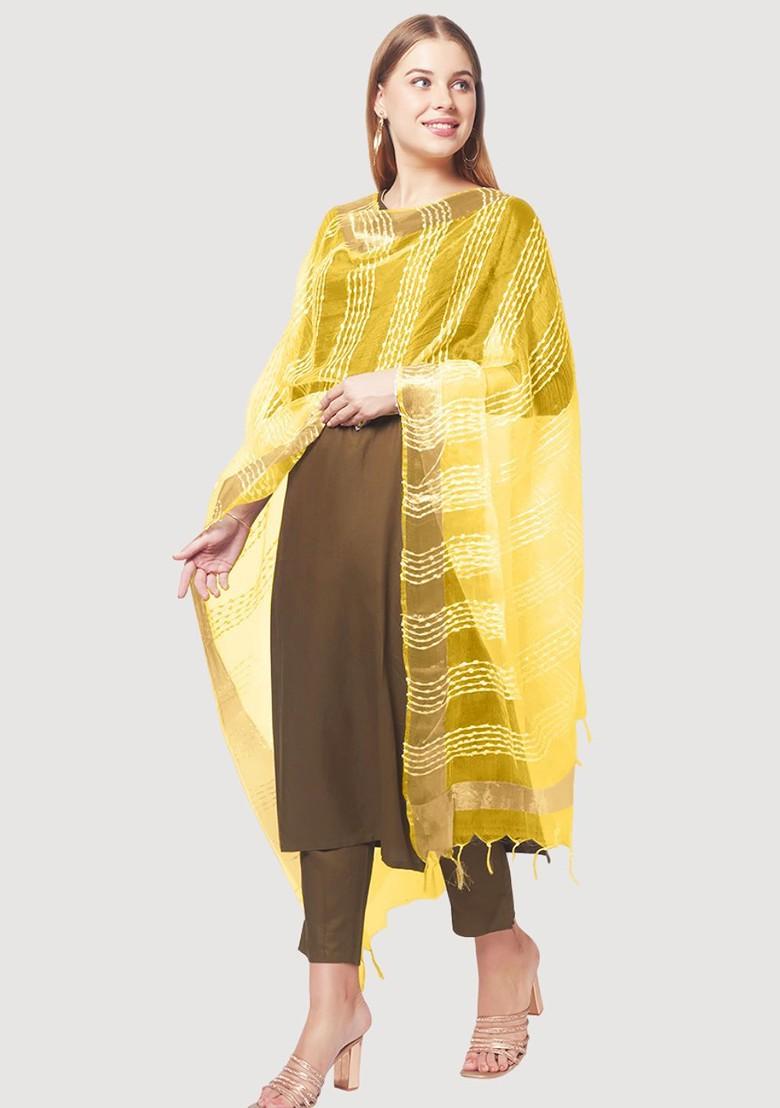 Yellow Woven Design Organza Dupatta