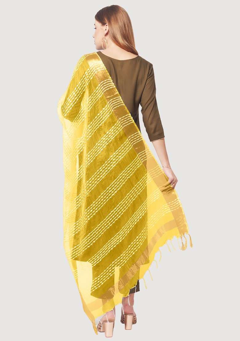 Yellow Woven Design Organza Dupatta - Indya