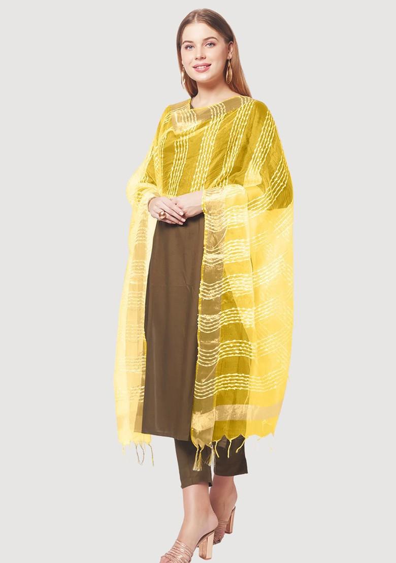 Yellow Woven Design Organza Dupatta