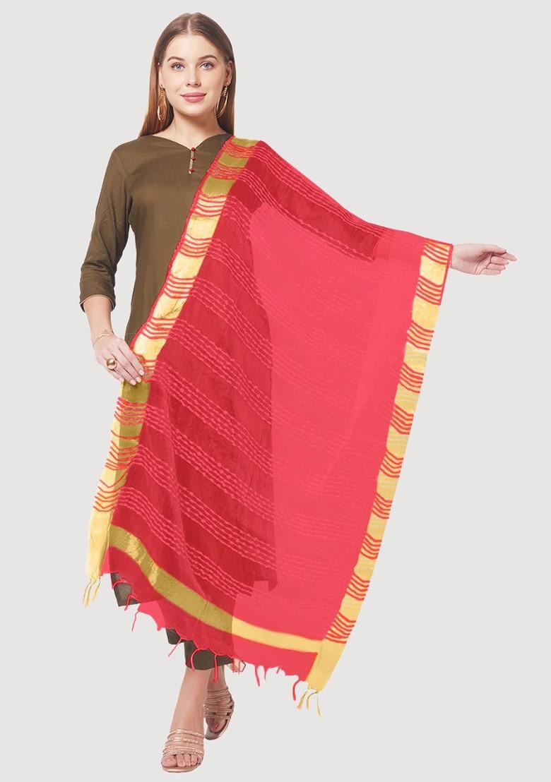 Women Red And Gold Toned Woven Design Organza Dupatta