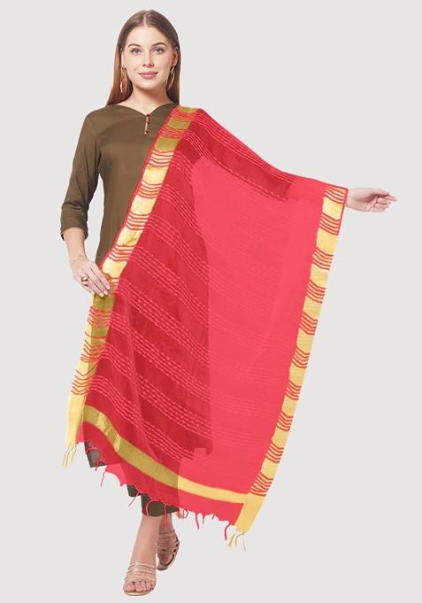 Women Red And Gold Toned Woven Design Organza Dupatta
