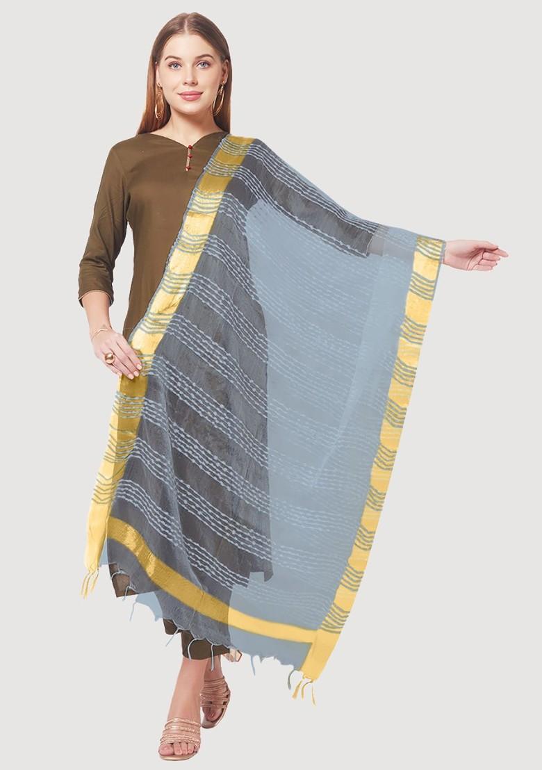 Women Grey And Gold Toned Woven Design Organza Dupatta