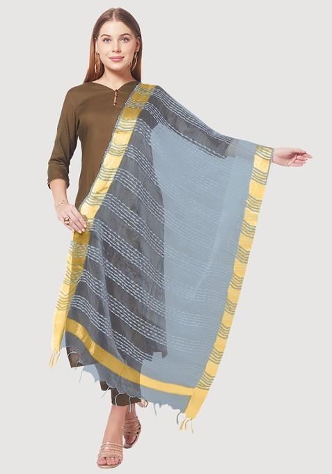 Women Grey And Gold Toned Woven Design Organza Dupatta