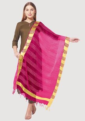 Fuchsia And Gold Toned Woven Design Organza Dupatta