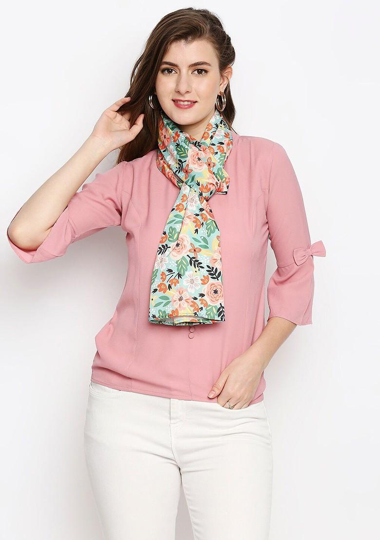 Women Green And Pink Printed Scarf