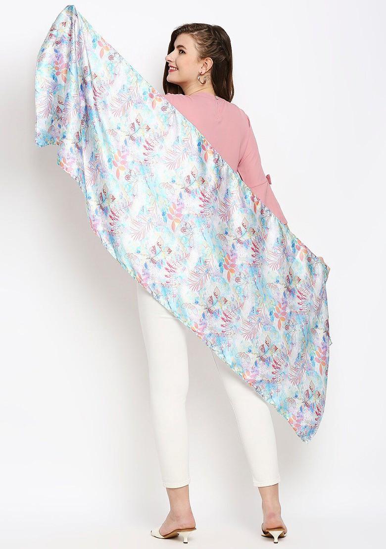 Women White And Blue Digital Print Scarf