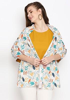 Women White And Blue Printed Scarf