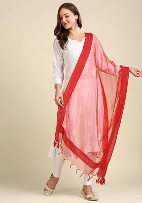 Red Solid Organza Dupatta