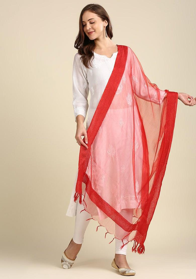 Red Solid Organza Dupatta