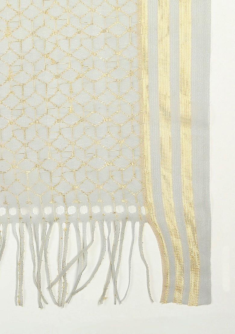 Grey And Gold Toned Woven Design Dupatta