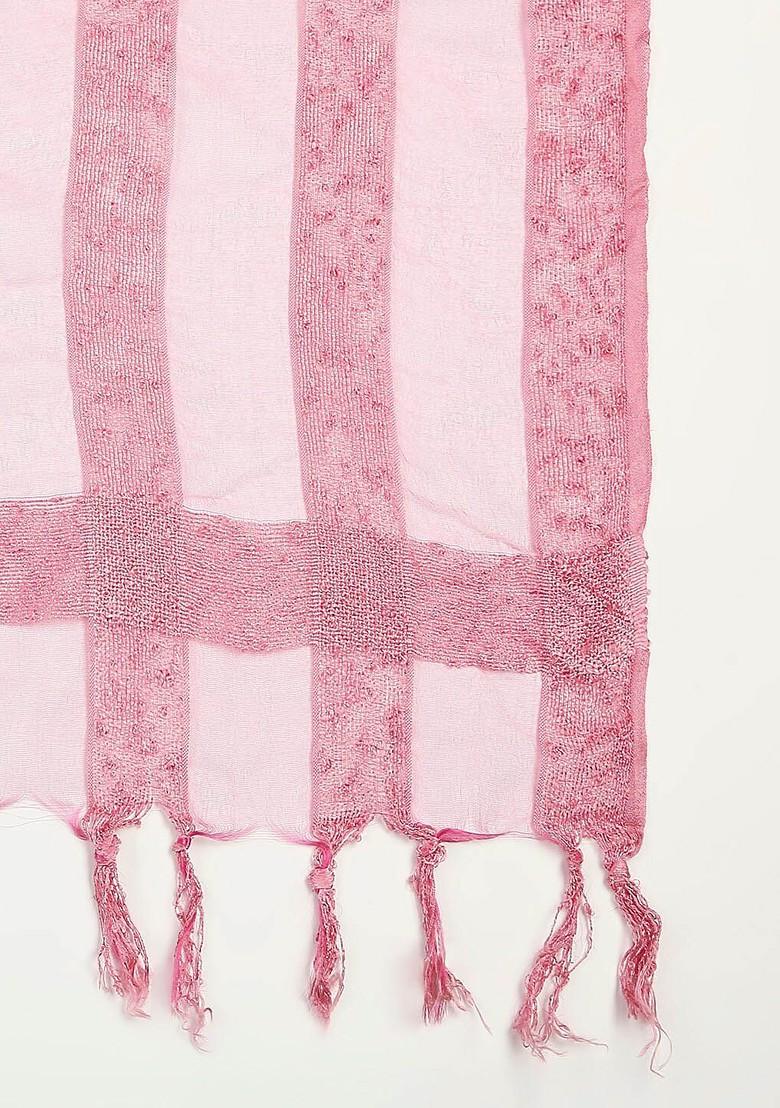 Pink Striped Organza Dupatta
