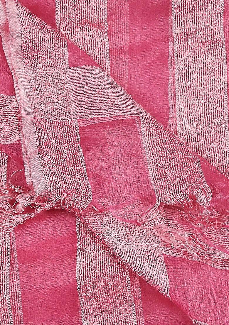 Pink Striped Organza Dupatta