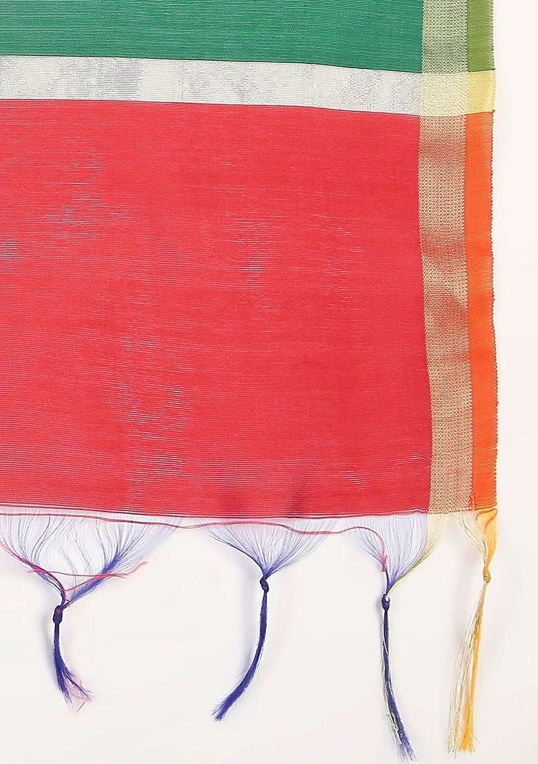 Women Red And Green Striped Dupatta - Indya