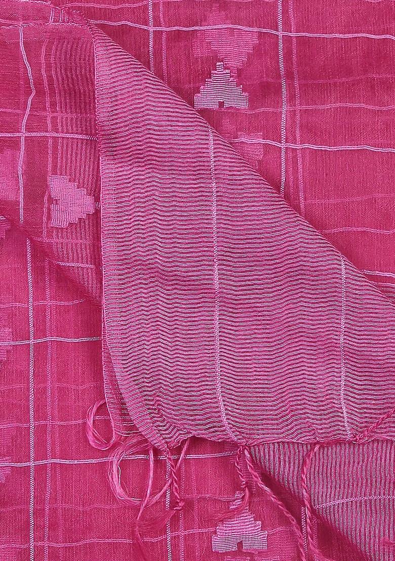 Purple Checkered Woven Design Organza Dupatta