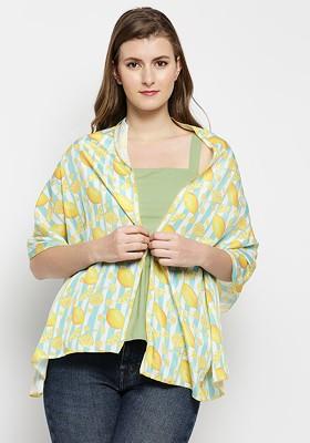 Women White And Yellow Quirky Lemon Printed Scarf