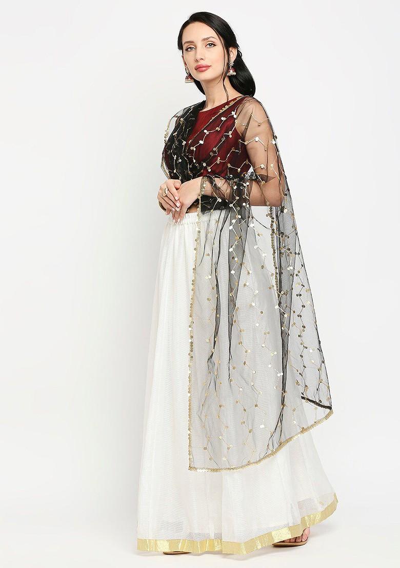 Black Ethnic Motifs Embroidered Dupatta With Gotta Patti