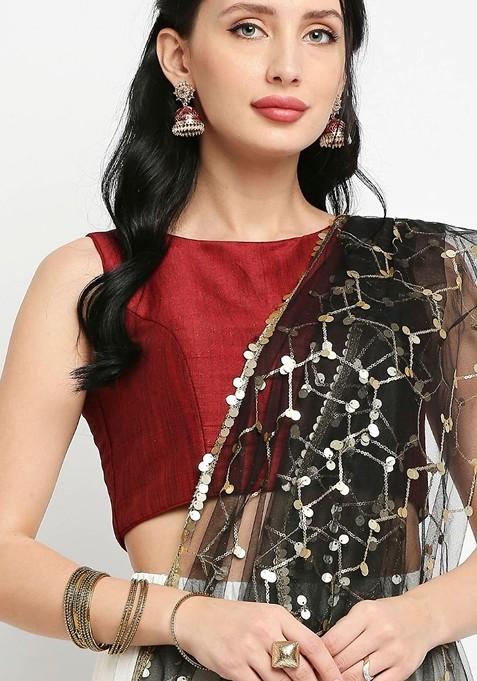 Black Ethnic Motifs Embroidered Dupatta With Gotta Patti