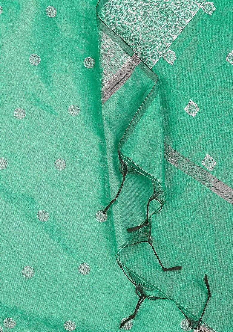 Sea Green Ethnic Motifs Woven Design Dupatta