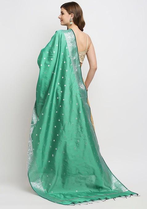 Sea Green Ethnic Motifs Woven Design Dupatta