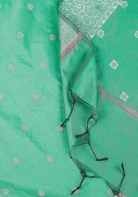 Sea Green Ethnic Motifs Woven Design Dupatta