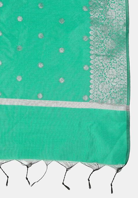 Sea Green Ethnic Motifs Woven Design Dupatta