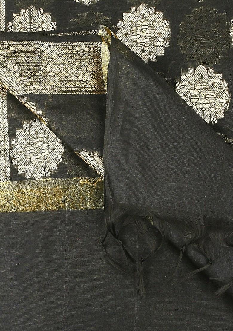 Black And Gold Toned Ethnic Motifs Woven Design Dupatta
