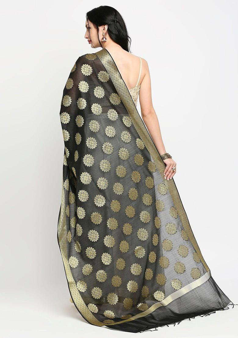 Black And Gold Toned Ethnic Motifs Woven Design Dupatta