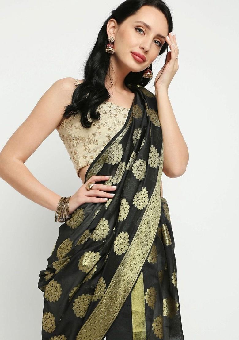 Black And Gold Toned Ethnic Motifs Woven Design Dupatta