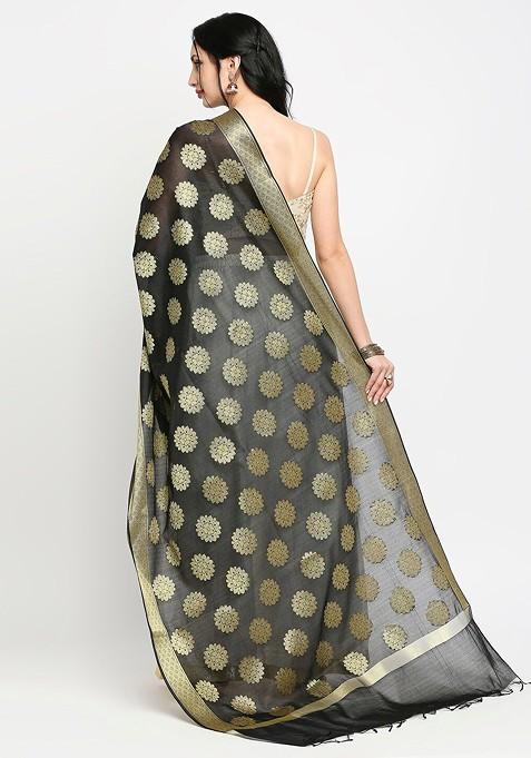 Black And Gold Toned Ethnic Motifs Woven Design Dupatta