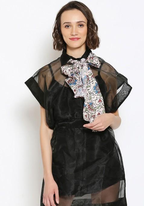 Women Beige Floral Printed Satin Scarves