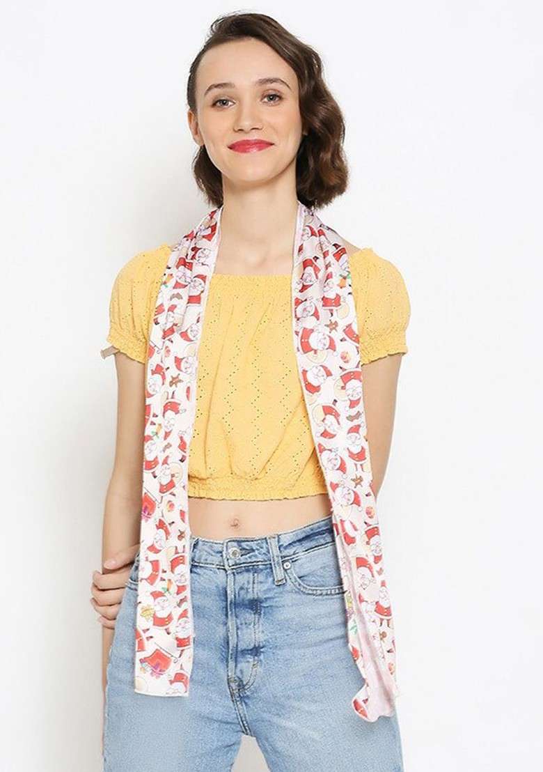 Women Cream Coloured Printed Scarf - Indya