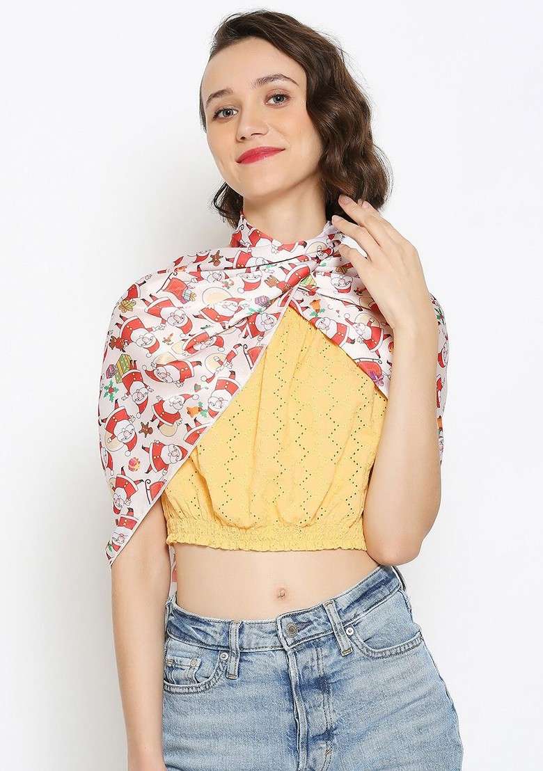 Women Cream Coloured Printed Scarf - Indya