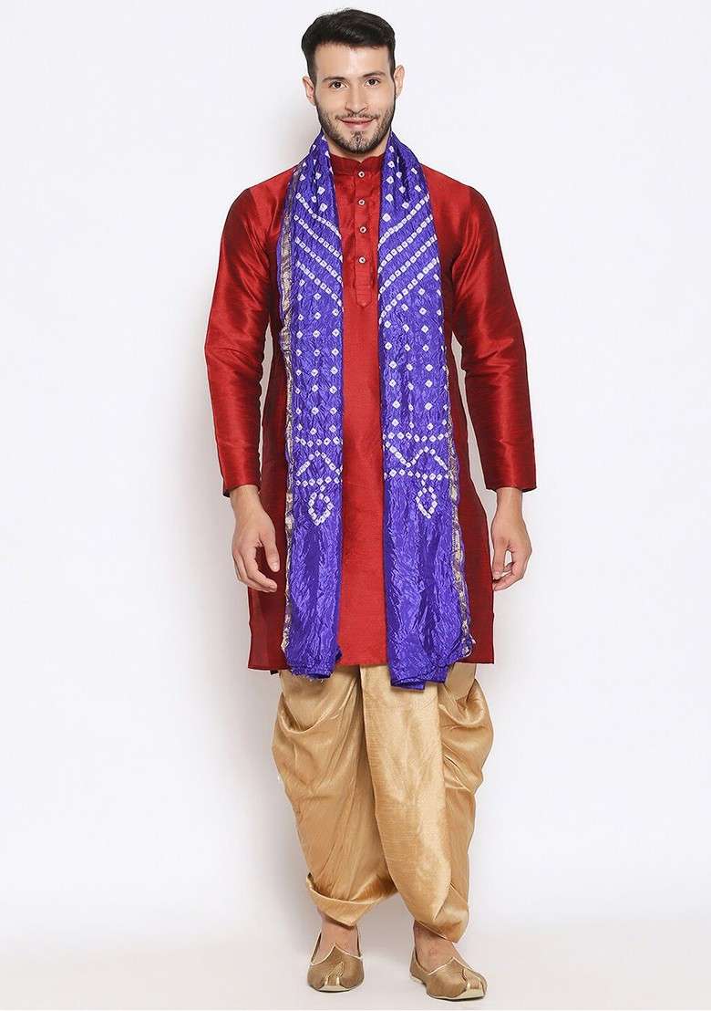Men Blue And White Bandhani Dupatta - Indya