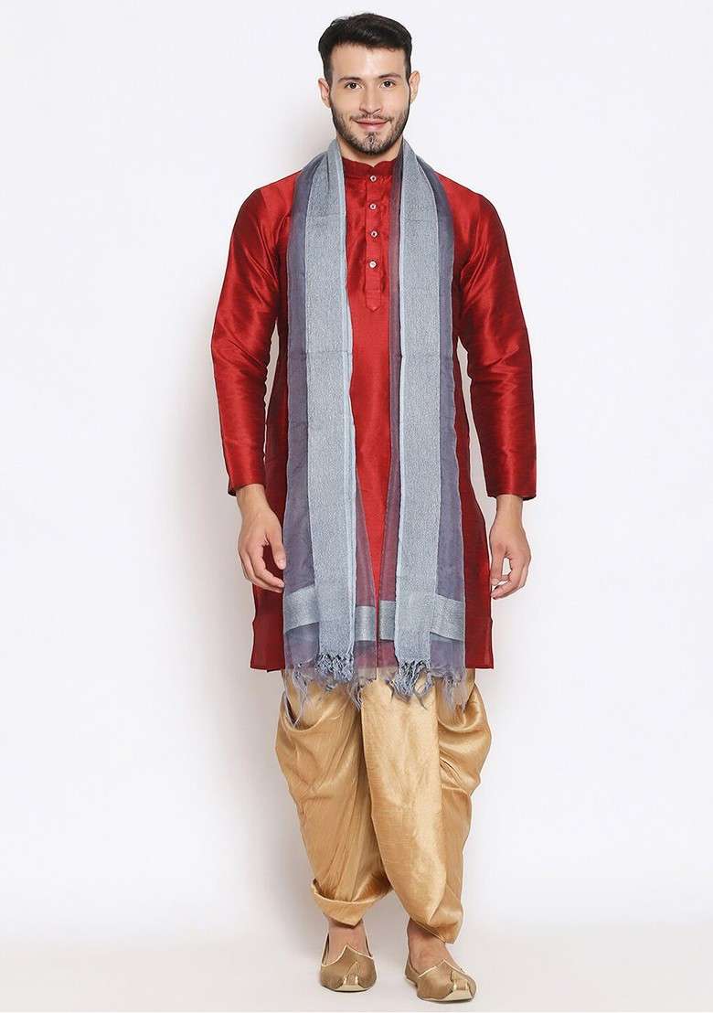 Men Grey Organza Dupatta - Indya